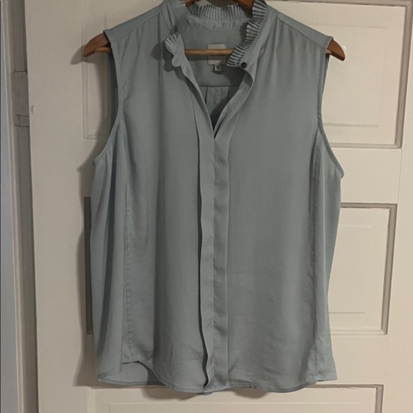 NIC+ZOE Ruffled Collar Sleeveless Blouse in Soft Blue Green - Picture 1 of 3